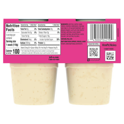 JELL-O Tapioca Fat Free Pudding Snack Cups, 4 ct