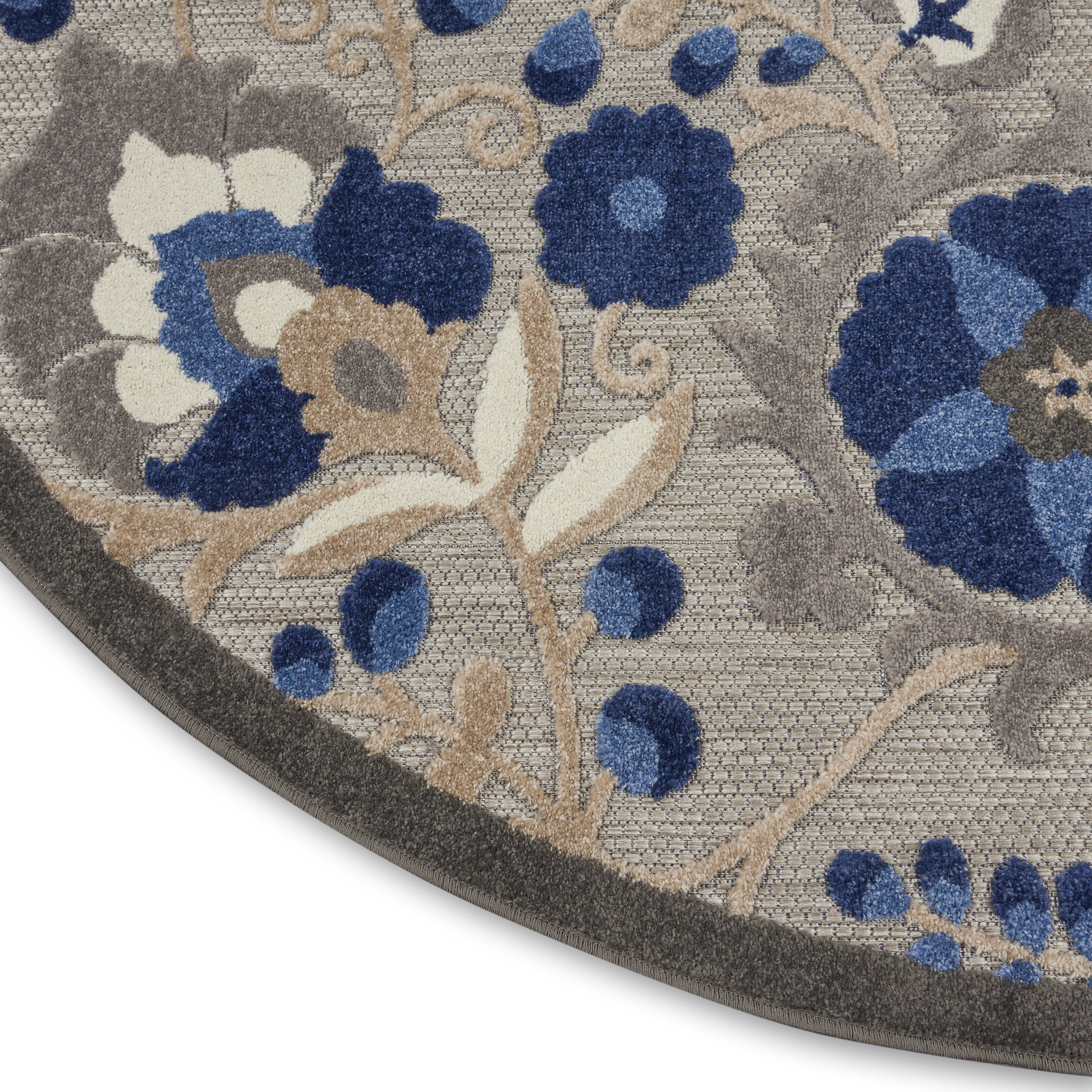 Nourison Aloha 7'10" x Round Natural Blue Farmhouse Rug