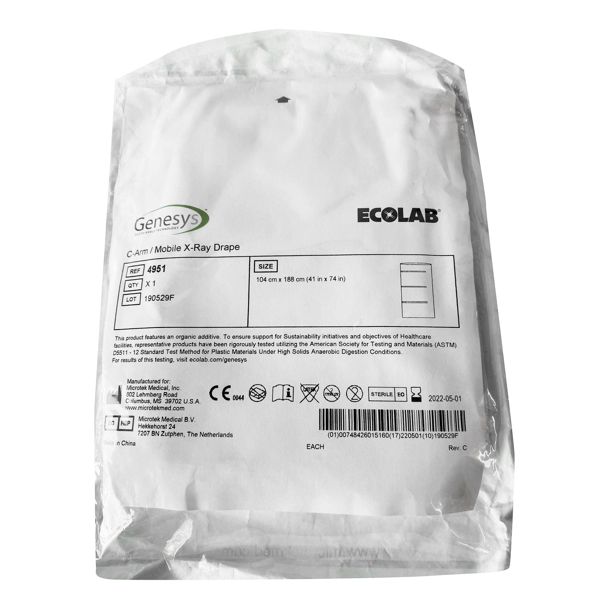 Genesys™/Ecolab® / Mobile X-Ray Drape for C-Arm Imaging Equipment, 41 x 74 Inch