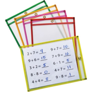 Dry Erase Pockets, 5 Assorted Neon Colors, 9" x 12", 10 Pockets