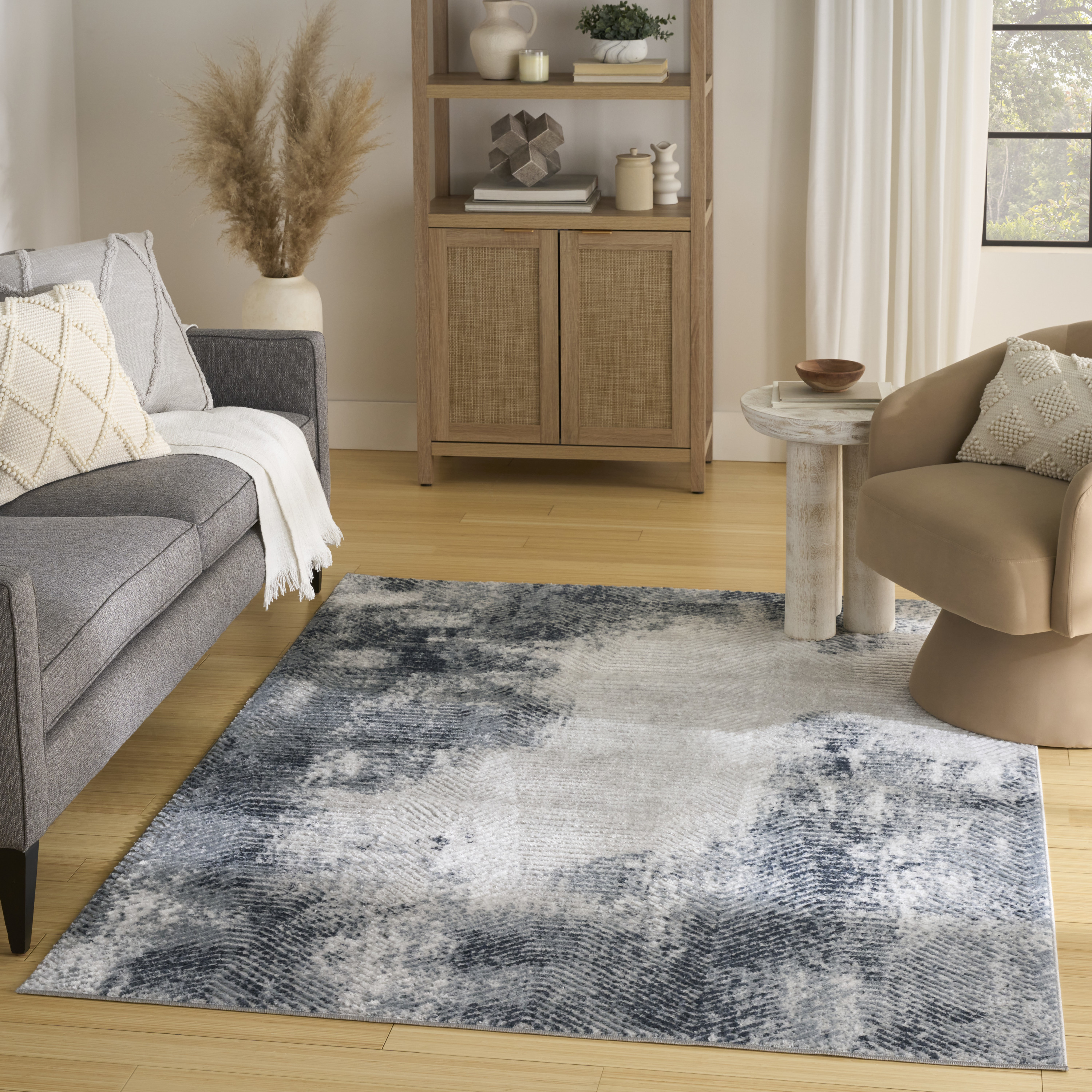 Nourison Dekor 4' x 6' Grey Navy Modern Indoor Rug