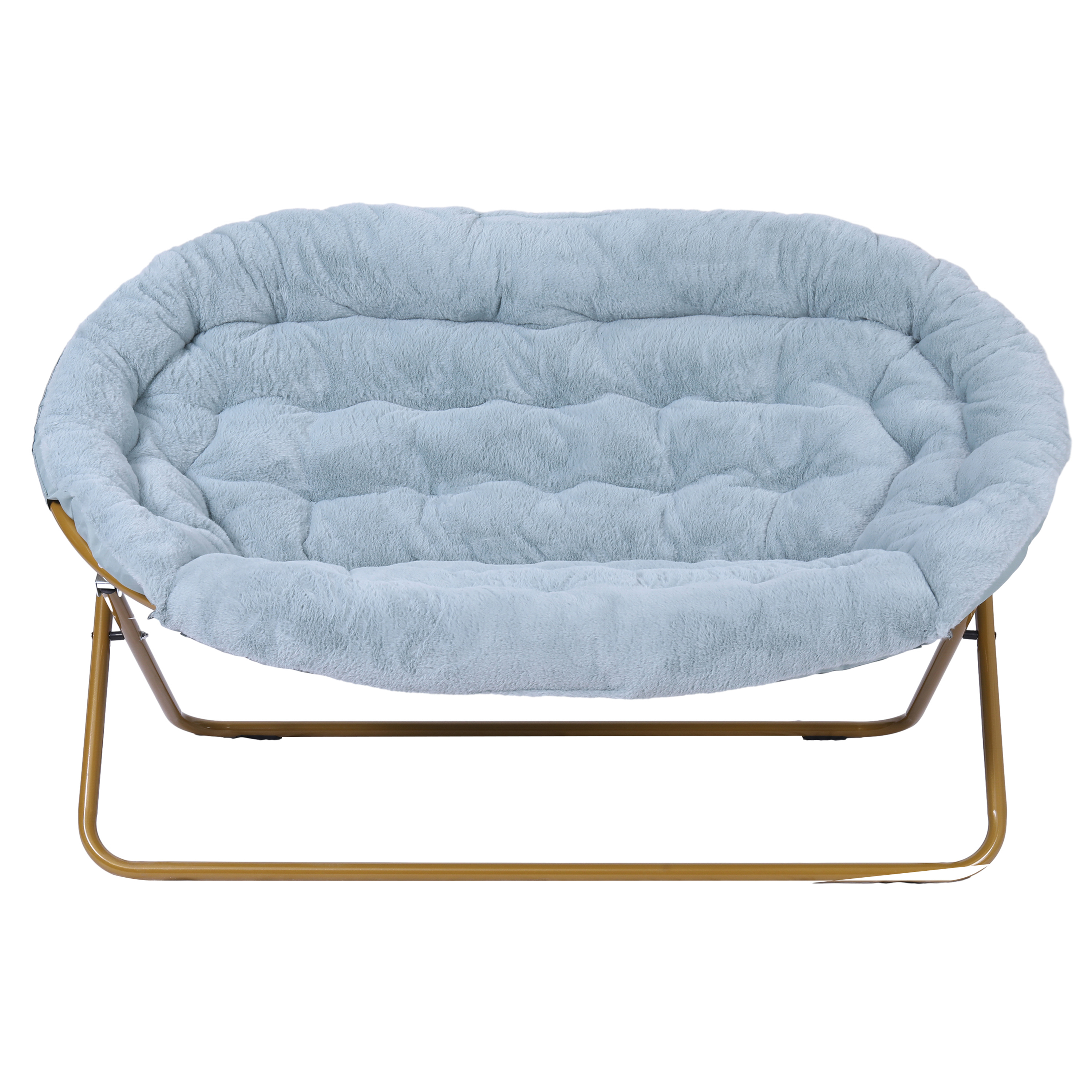 Janey Folding Double Saucer Chair in Gray Faux Fur with a Soft Gold Steel Fra... - Picture 28 of 47