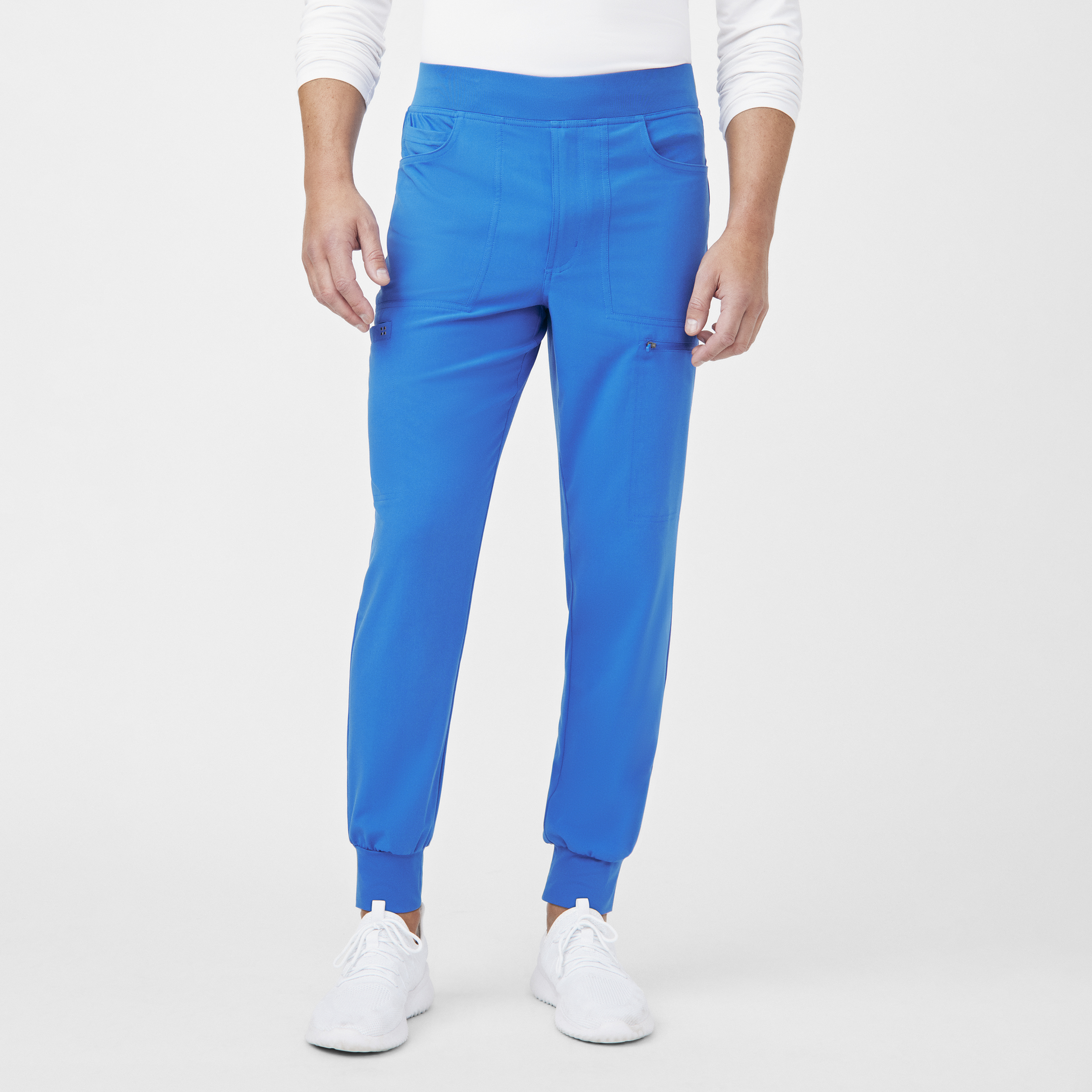 White Cross CRFT WB417 Men&#8216;s Breathable 7-Pocket Mid-Rise Knit Waist with Interior Drawstring Jogger Scrub Pants with Zipper Fly-White Cross