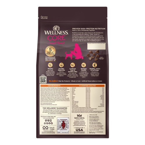 Wellness CORE Grain Free Small Breed Turkey Recipe back packaging