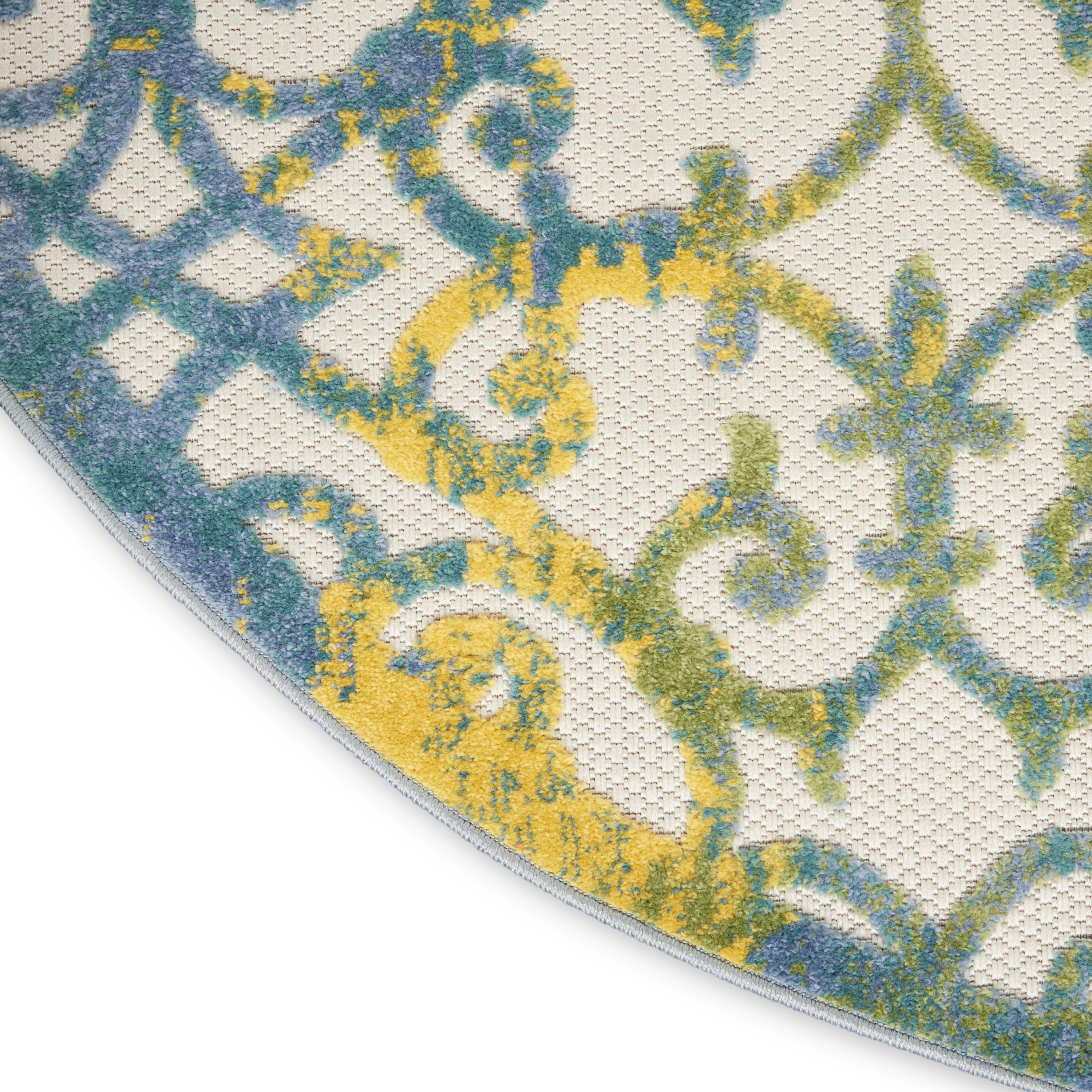 Nourison Aloha 5'3" x Round Ivory Blue Contemporary Rug