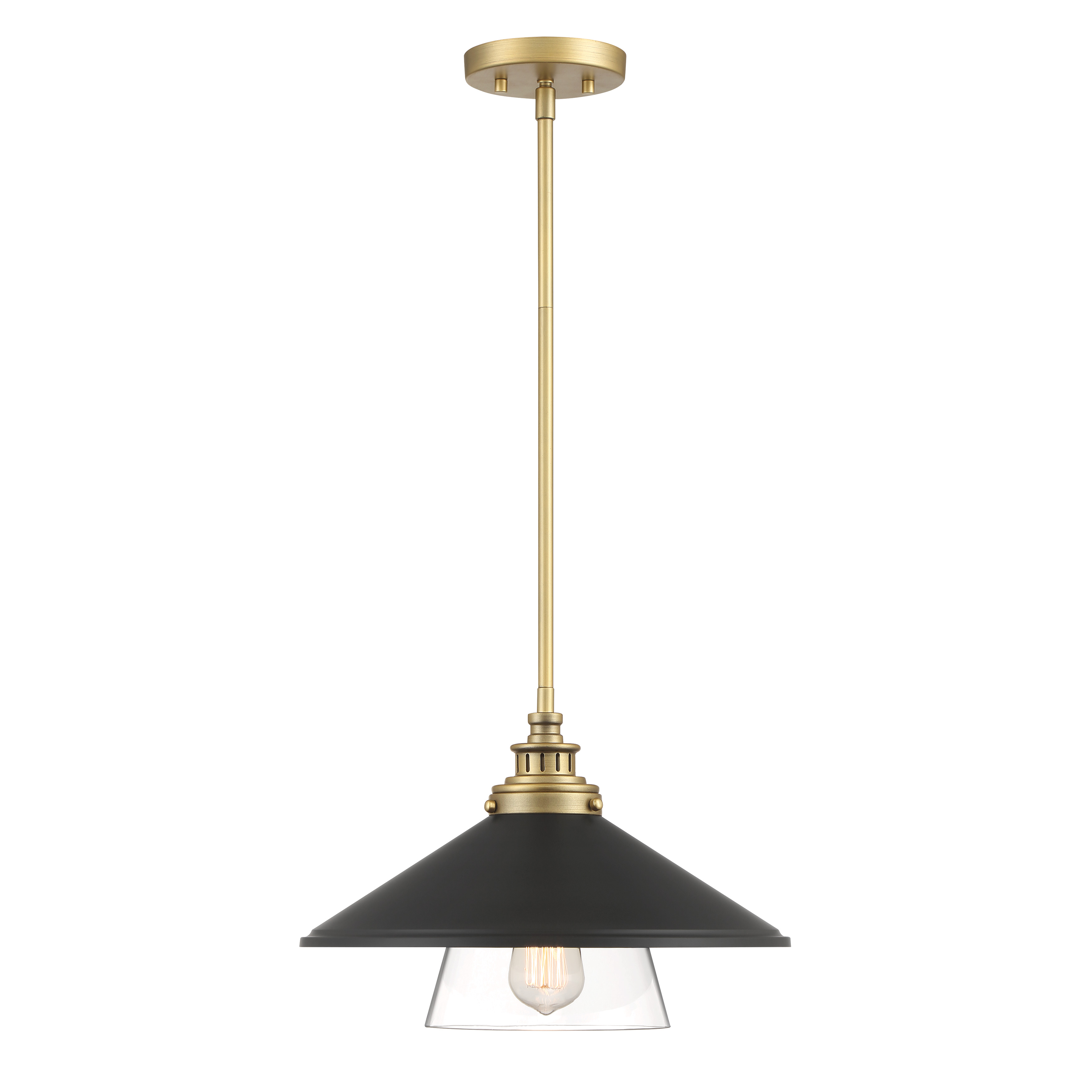 The Segan mini pendant combines contemporary design with industrial charm through its coal black and soft brass finish. At 15 inches wide, it provides focused task lighting perfect for kitchen islands and dining areas. - alternate view