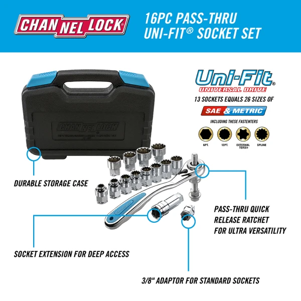 39100 16pc Pass-Thru Uni-Fit Socket Set