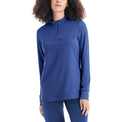 White Cross CRFT WT133 Women&#8216;s 3-Pocket Quarter-Zip Mock Neck Super Stretchy Pullover Scrub Top - WSL-White Cross