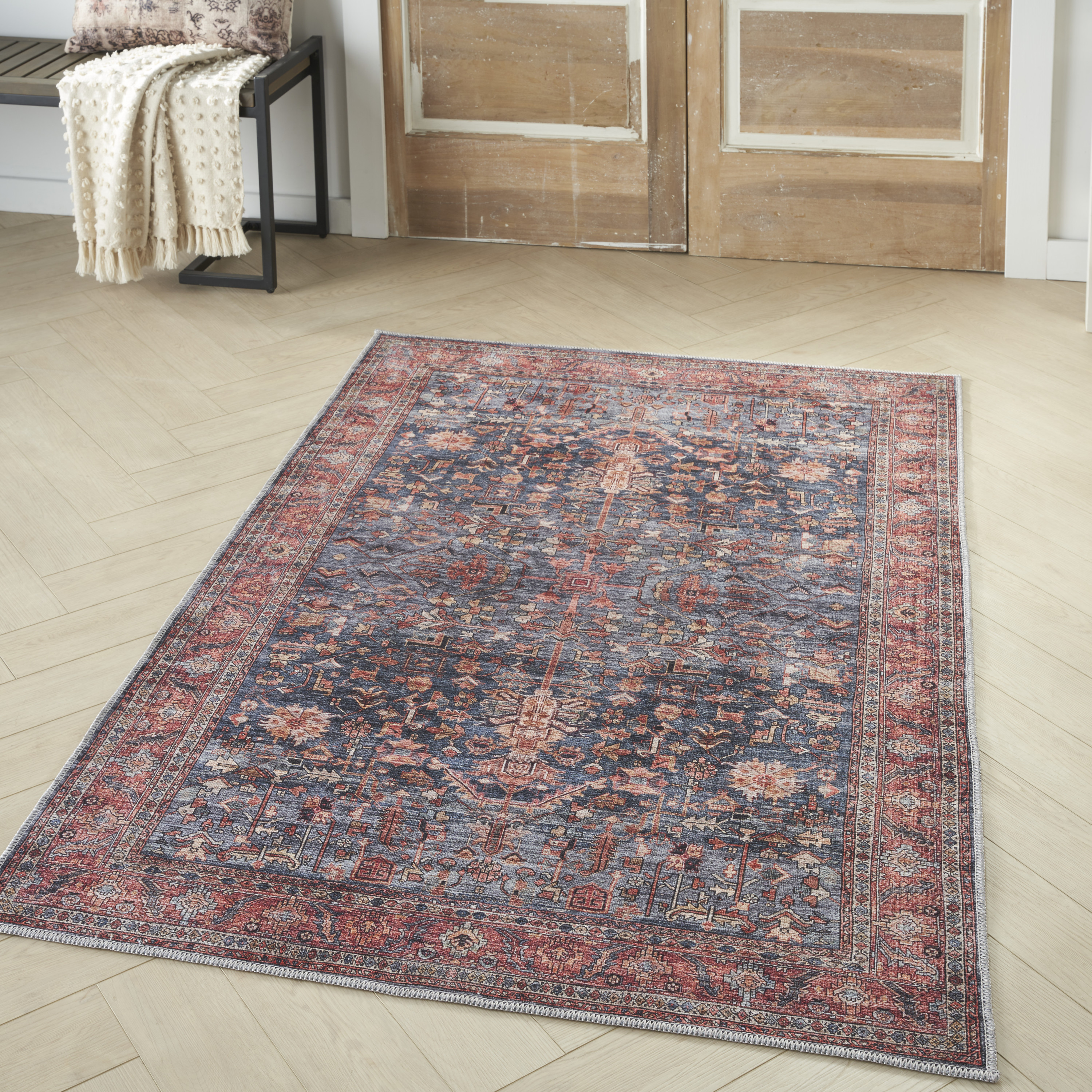 Nourison Grand Washables 4' x 6' Navy Brick Vintage Indoor Rug