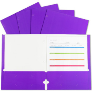 2-Pocket Laminated Paper Portfolios with 3-Hole Punch, Purple, Box of 25