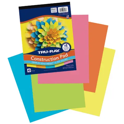 Tru-Ray Construction Paper Pad, 5 Assorted Hot Colors,  9" x 12", 40 Sheets