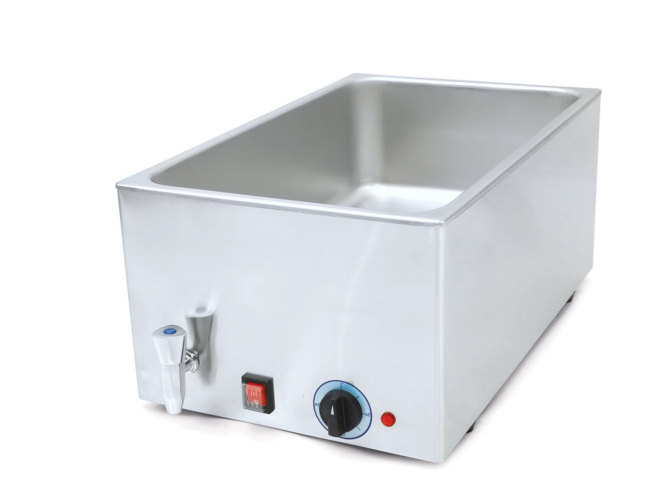 Baño maría 1/1 GN de acero inoxidable con grifo de drenaje