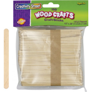 Regular Craft Sticks, Natural, 4.5" x 3/8", 150 Pieces