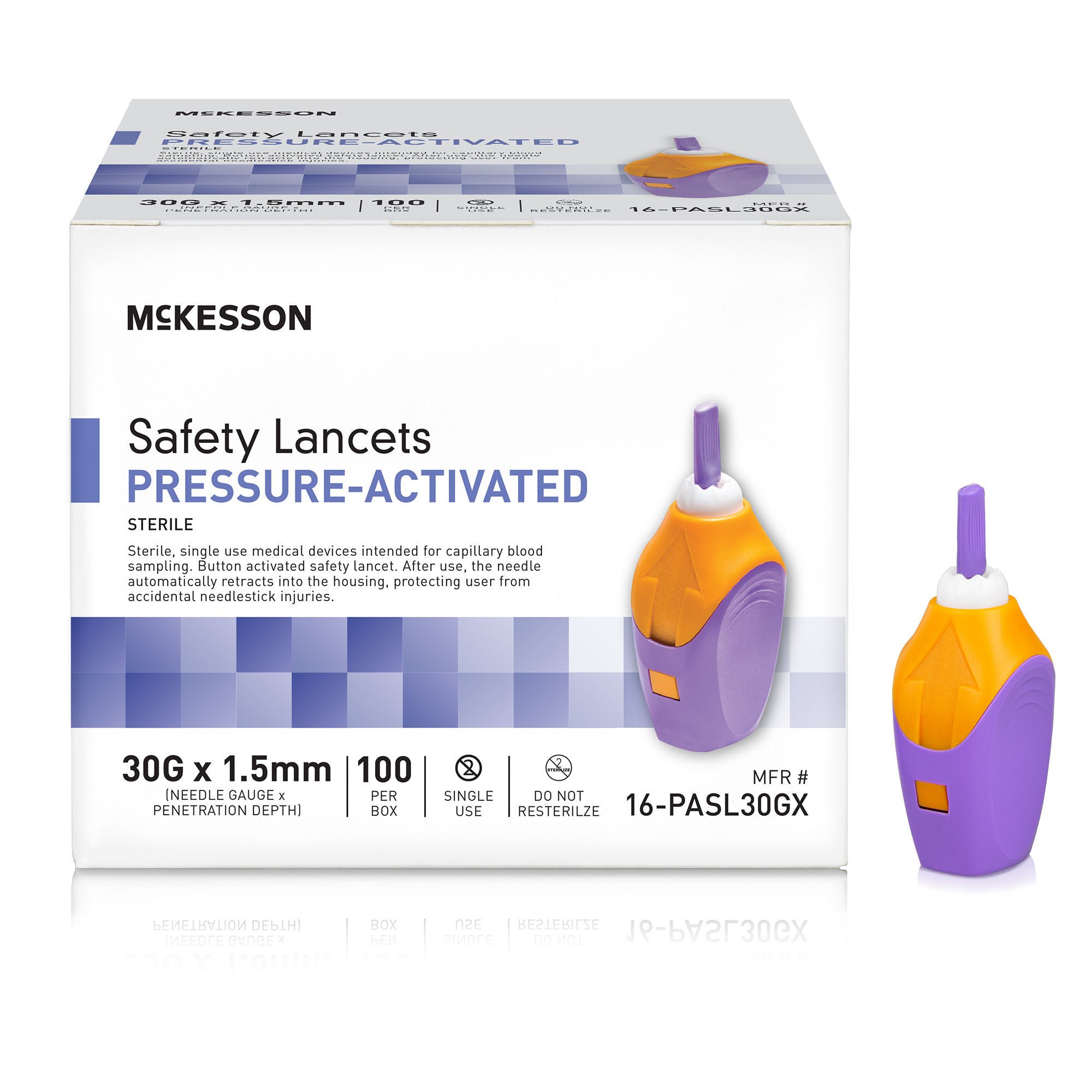 McKesson Pressure Activated Safety Lancets, 30 Gauge, Purple