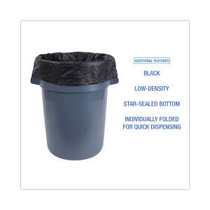 Boardwalk,  LLDPE Liner, 60 gal Capacity, 38 in Wide, 58 in High, 1.7 Mils Thick, Black