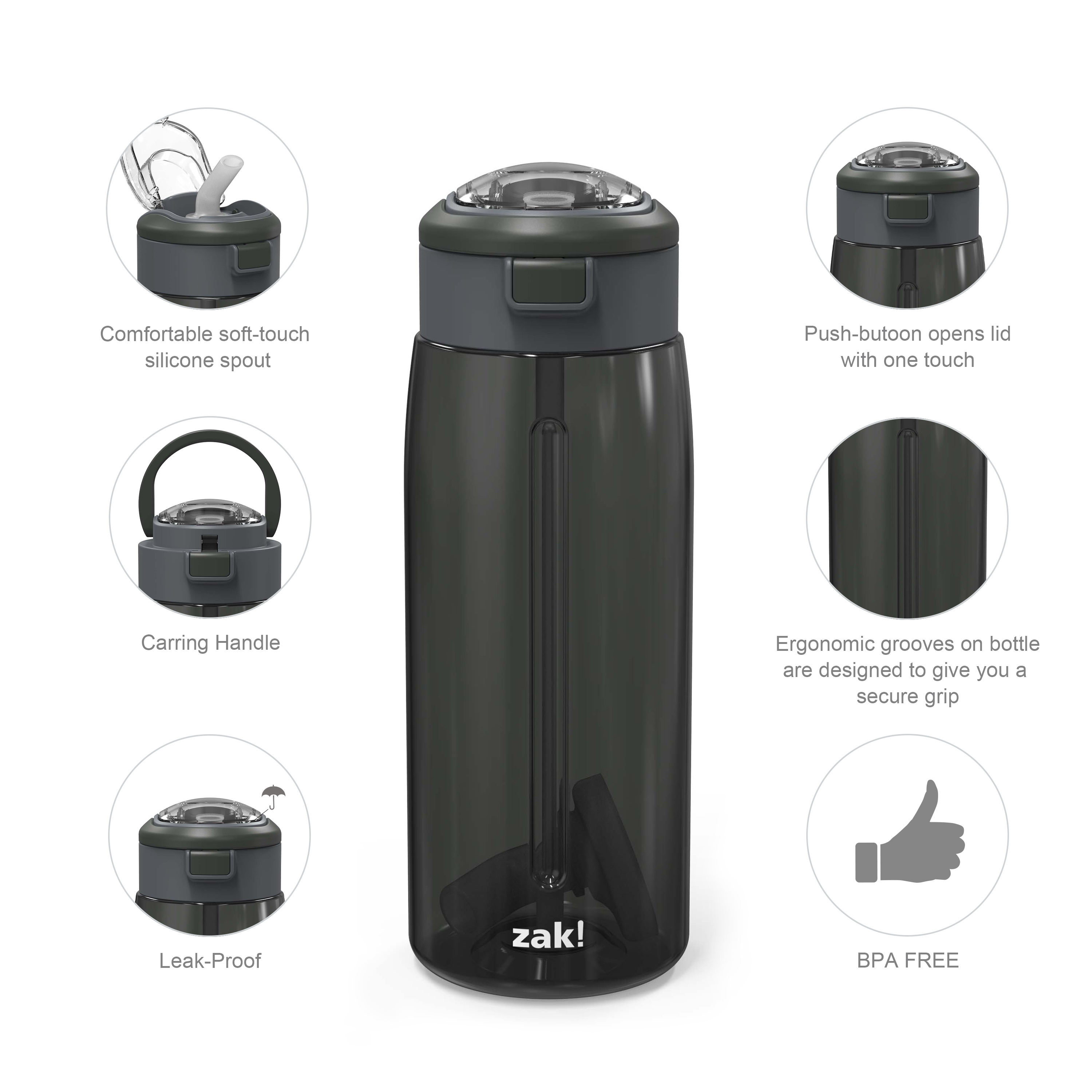 Genesis 32 ounce Reusable Plastic Water Bottle with Interchangeable Spouts, Charcoal slideshow image 7 Genesis 32 ounce Reusable Plastic Water Bottle with Interchangeable Spouts, Charcoal slideshow image 7