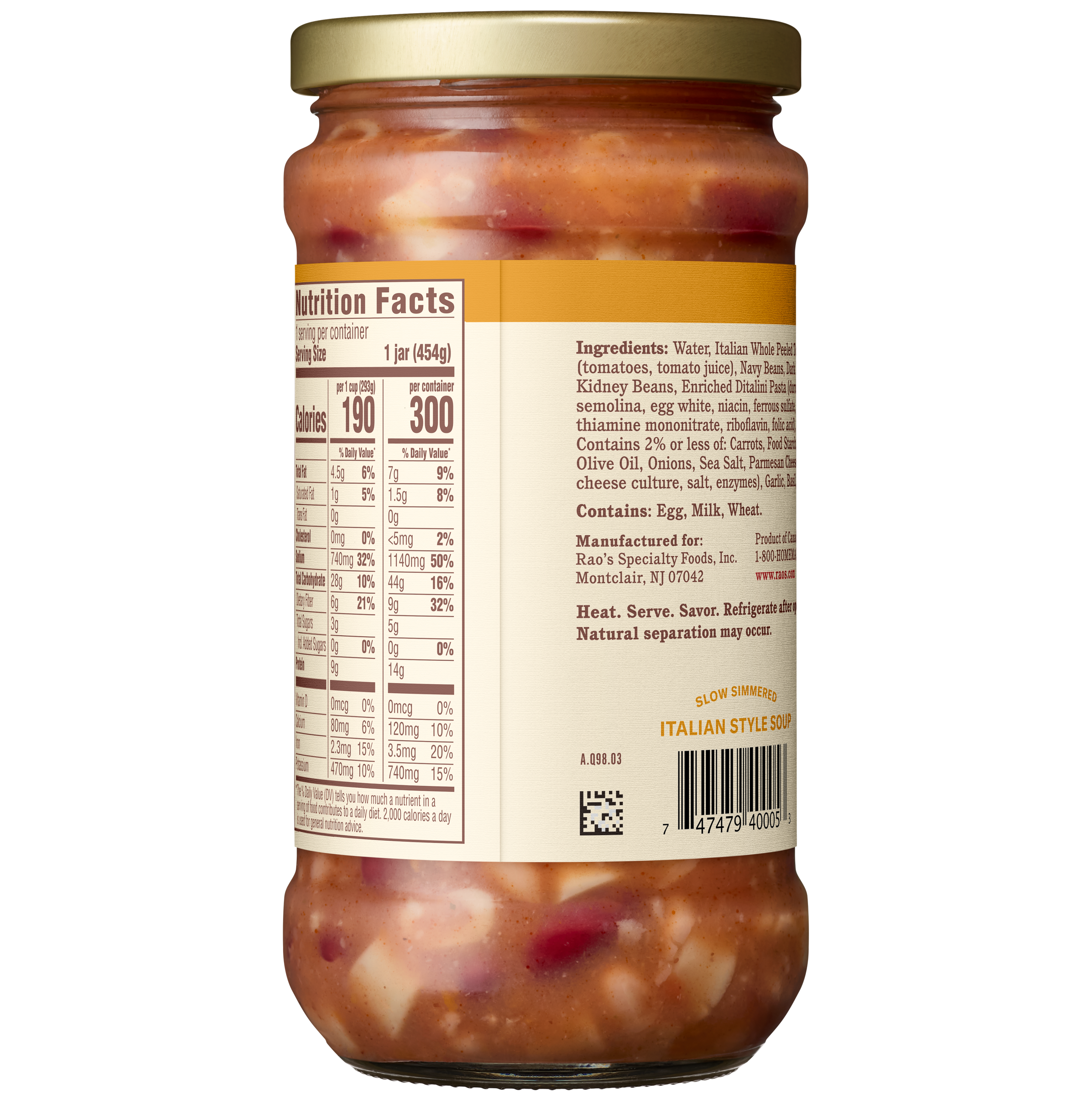 Pasta & Fagioli Soup, 16 oz - Back Image
