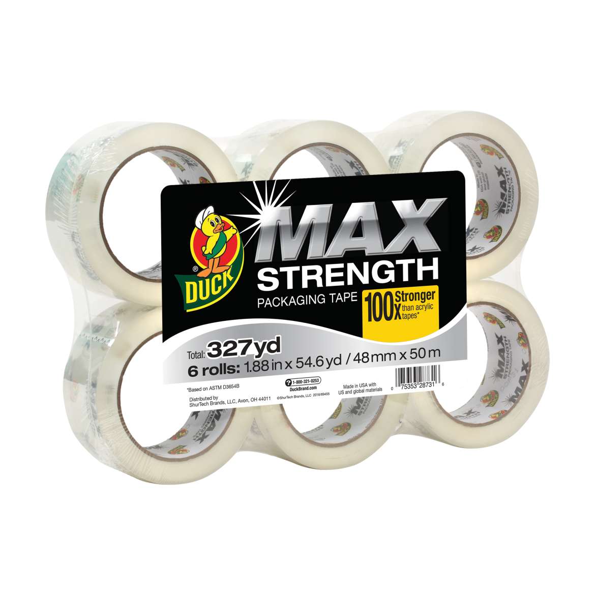 Duck® MAX Strength Packing Tape - Clear, 6 pk, 1.88 in. x 54.6 yd. Image