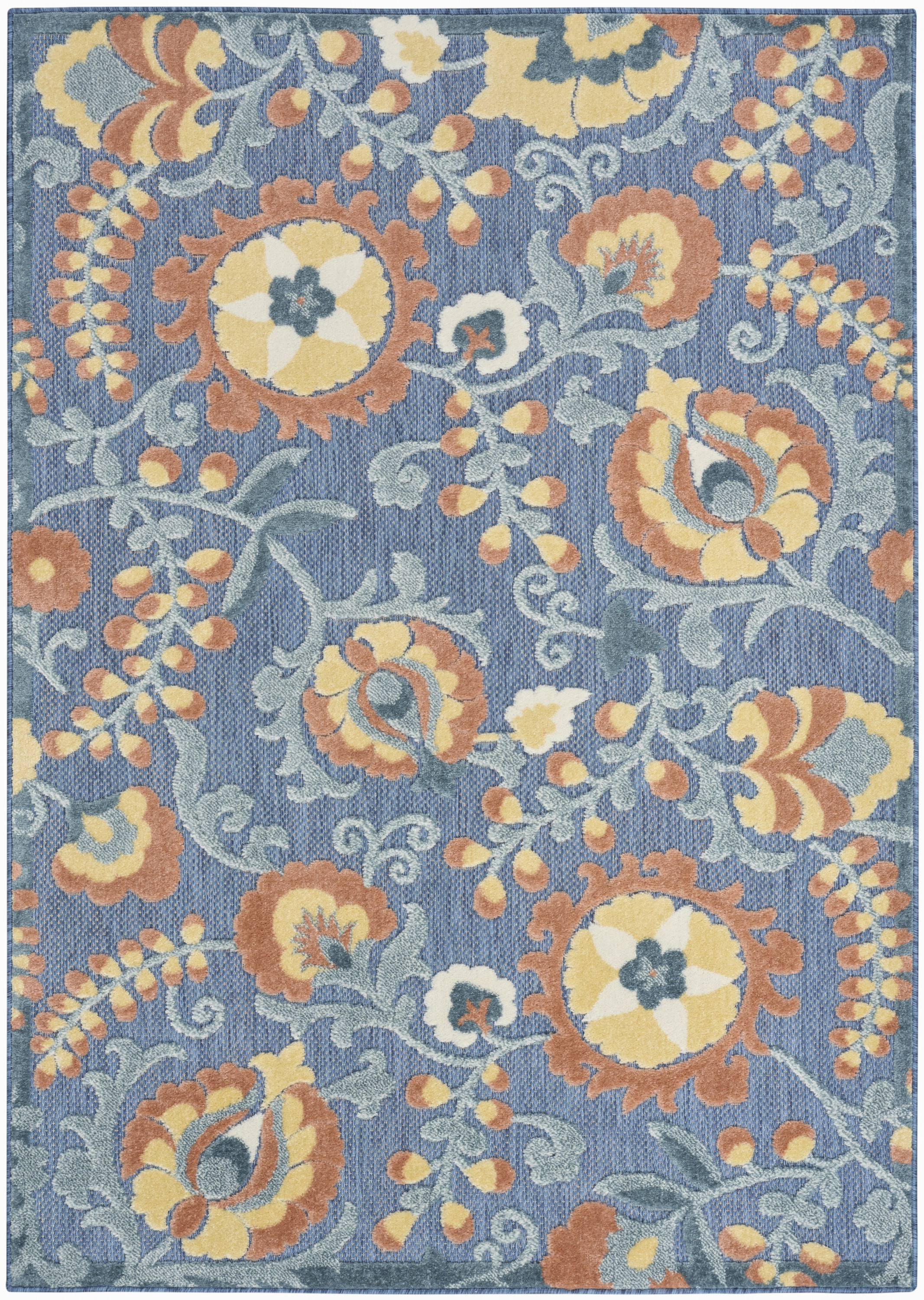 Nourison Aloha 3'6" x 5'6" Blue Rose Farmhouse Rug