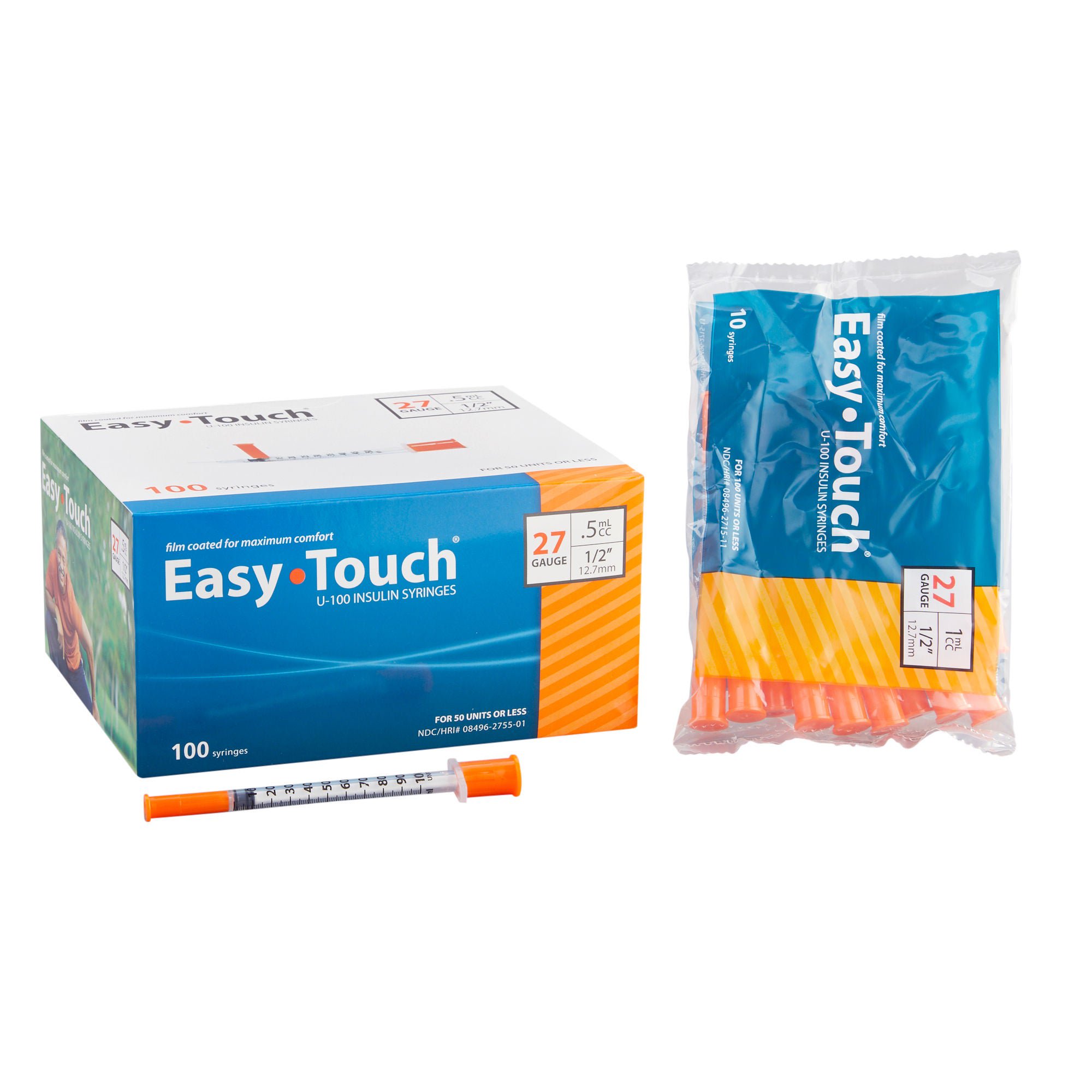 MHC Medical SYRINGE/NDL, EASY TOUCH 1CC 27GX1/2" (100/BX 5BX/CS)