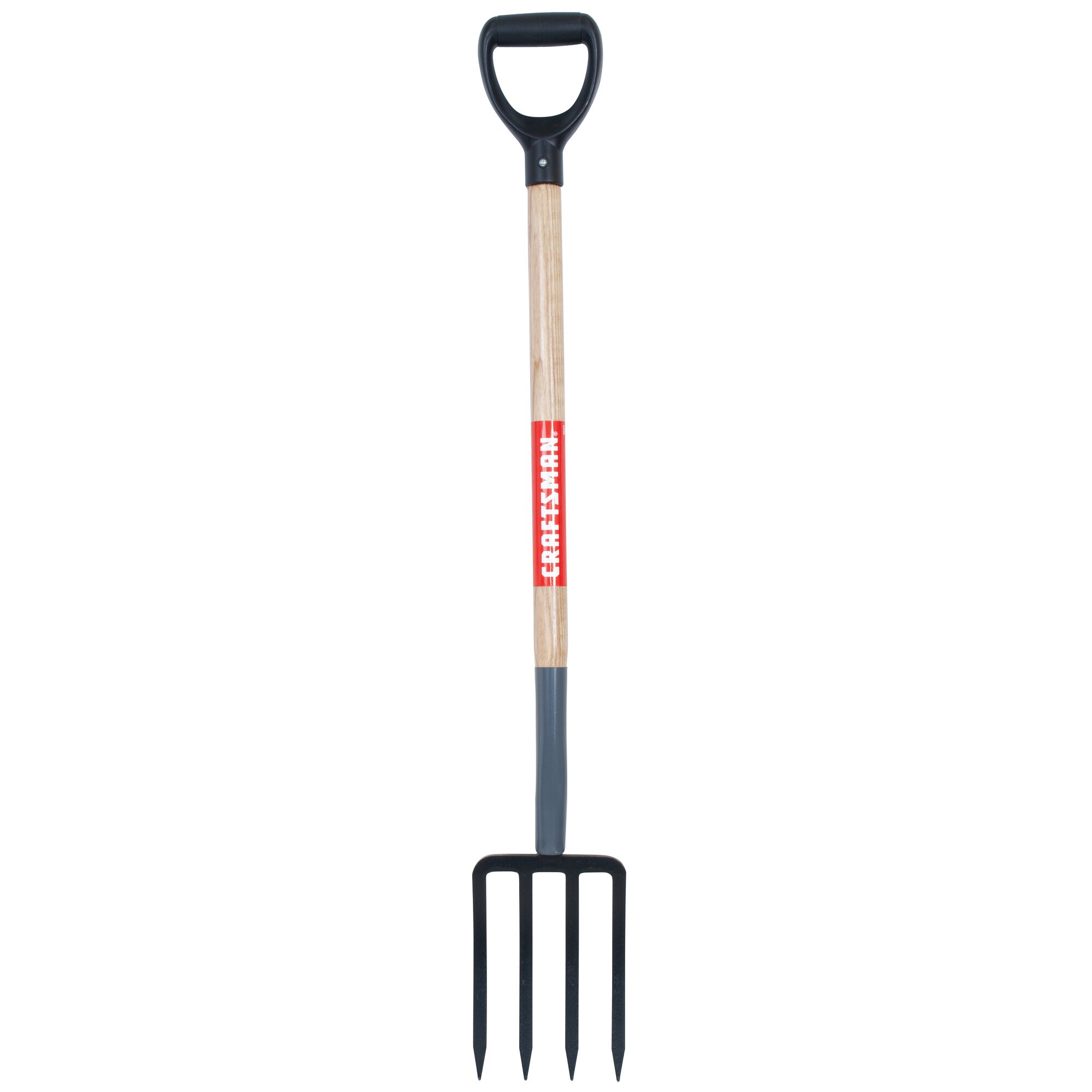 Profile of wood handle digging fork.