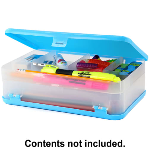Pencil Case Jumbo Double Deck Organizer Box - Blue