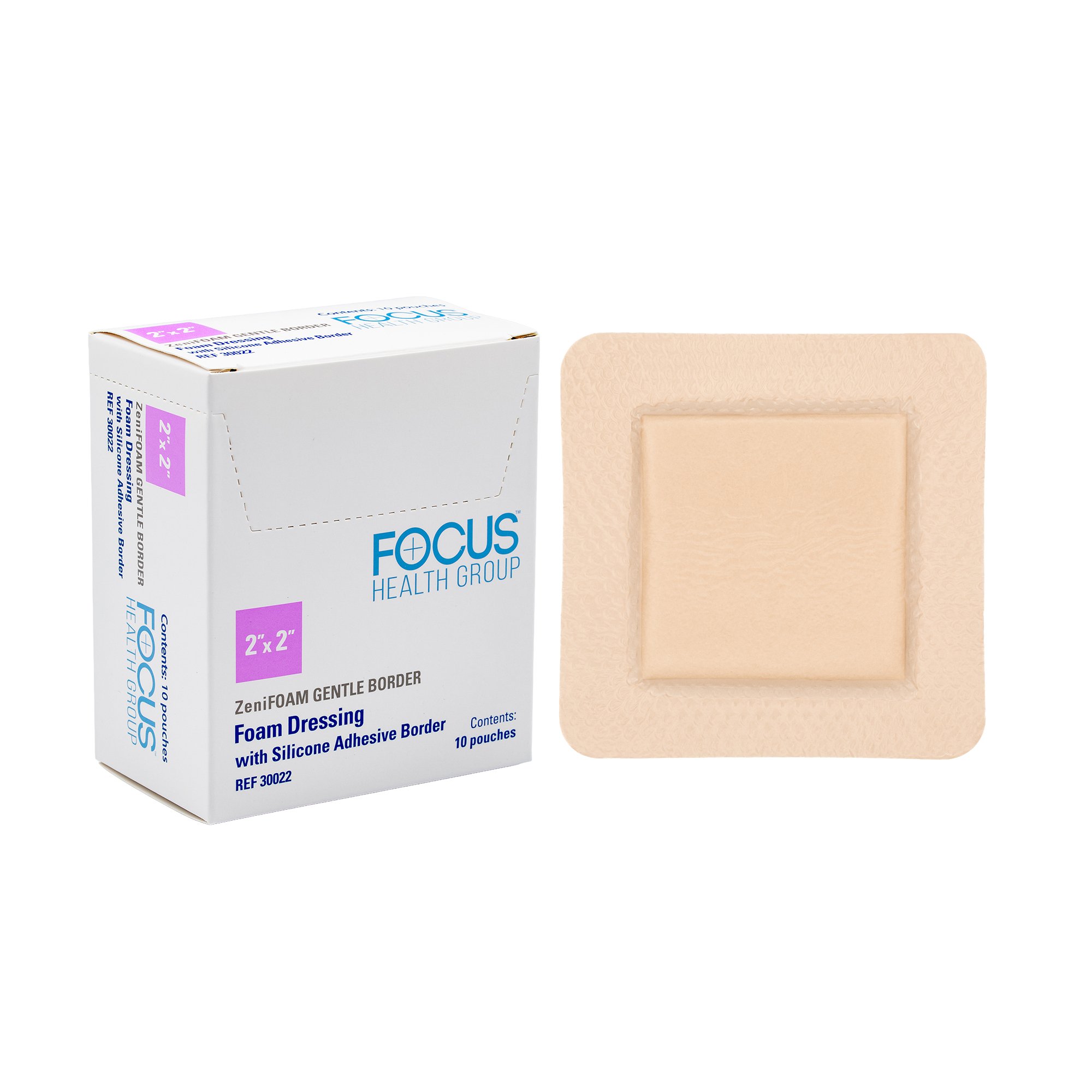 Focus Health Group DRESSING, GENTLE BORDER ZENIFOAM 2"X2" (10/BX)