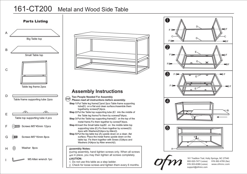 OFM Industrial Modern Wood Top/Metal Frame Coffee Table with Wood Shelf