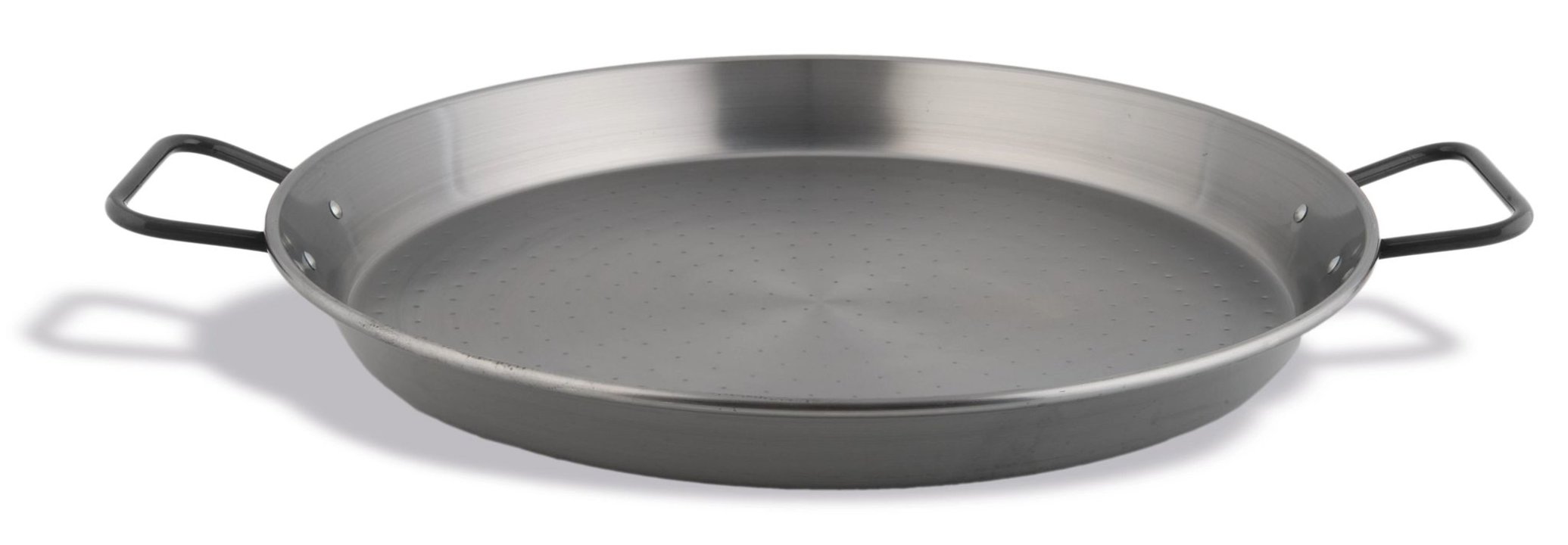 Extra thickness polished steel paella pan 90 cm with black handles