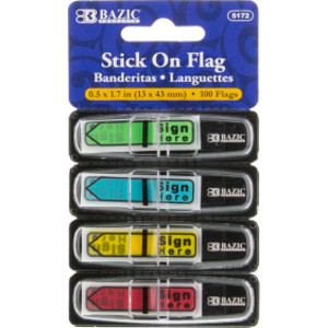 Neon Color Printed Sign Here Flags with Dispenser, 25 ct., 4/Pack