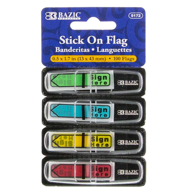 Neon+Color+Printed+Sign+Here+Flags+with+Dispenser%2C+25+ct.%2C+4%2FPack
