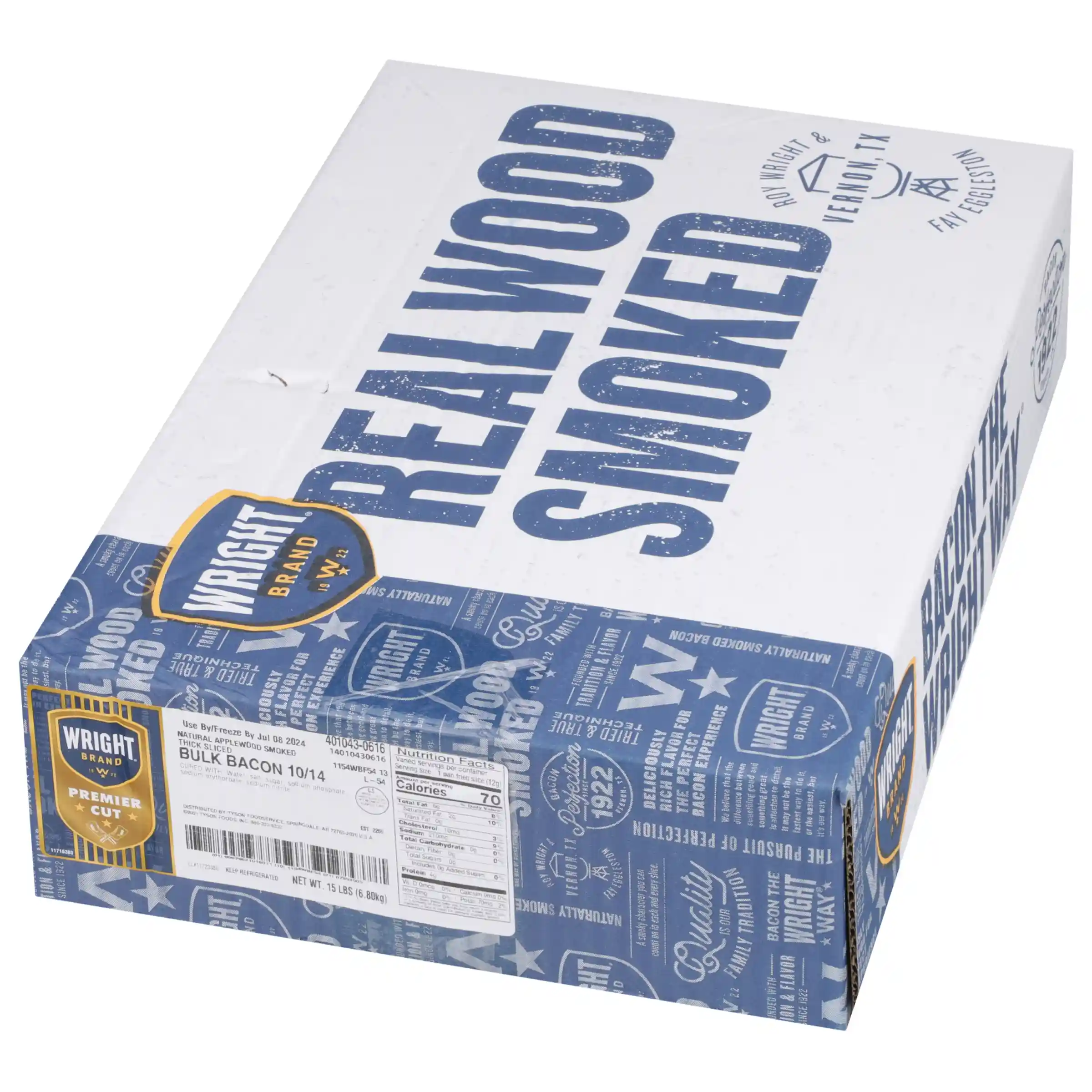 Wright® Brand Naturally Applewood Smoked Thick Sliced Bacon, Bulk, 10-14 Slices per Pound, Gas Flushed_image_5