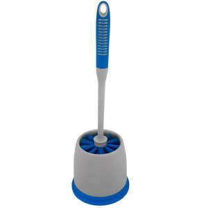 Impact, Scratchless Toilet Bowl Brush and Caddy, Polyethylene, Gray/Blue