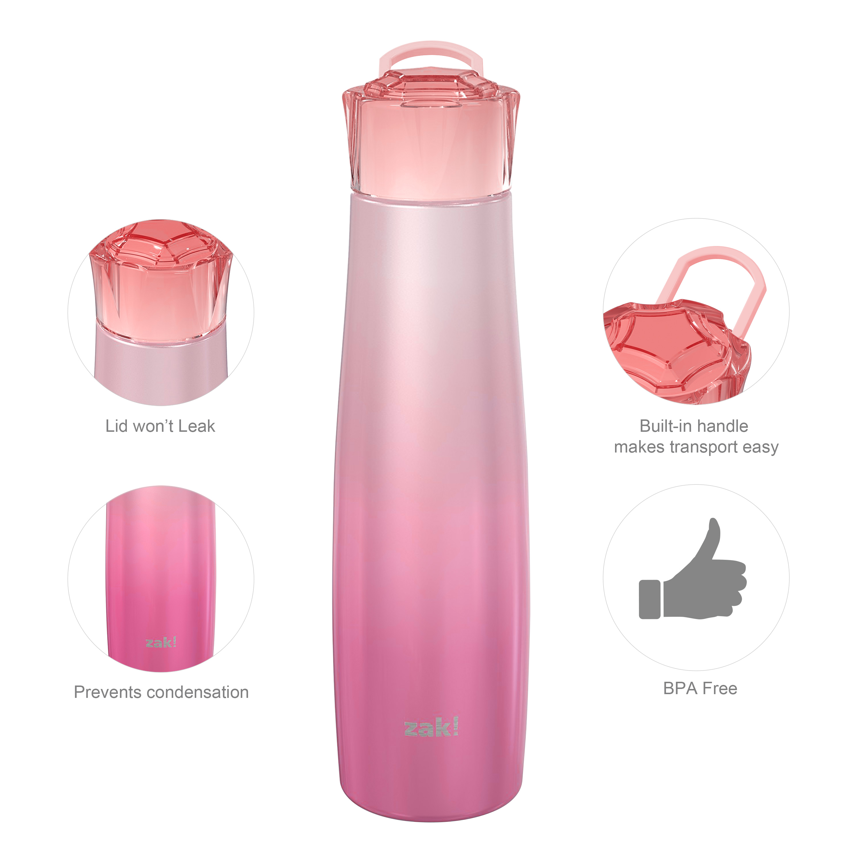 Zak Hydration 20 ounce Double Wall Vacuum Insulated Stainless Steel Water Bottle, Pink Diamond slideshow image 8