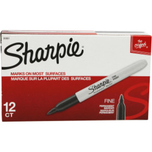 Fine Point Permanent Marker, Black, Box of 12