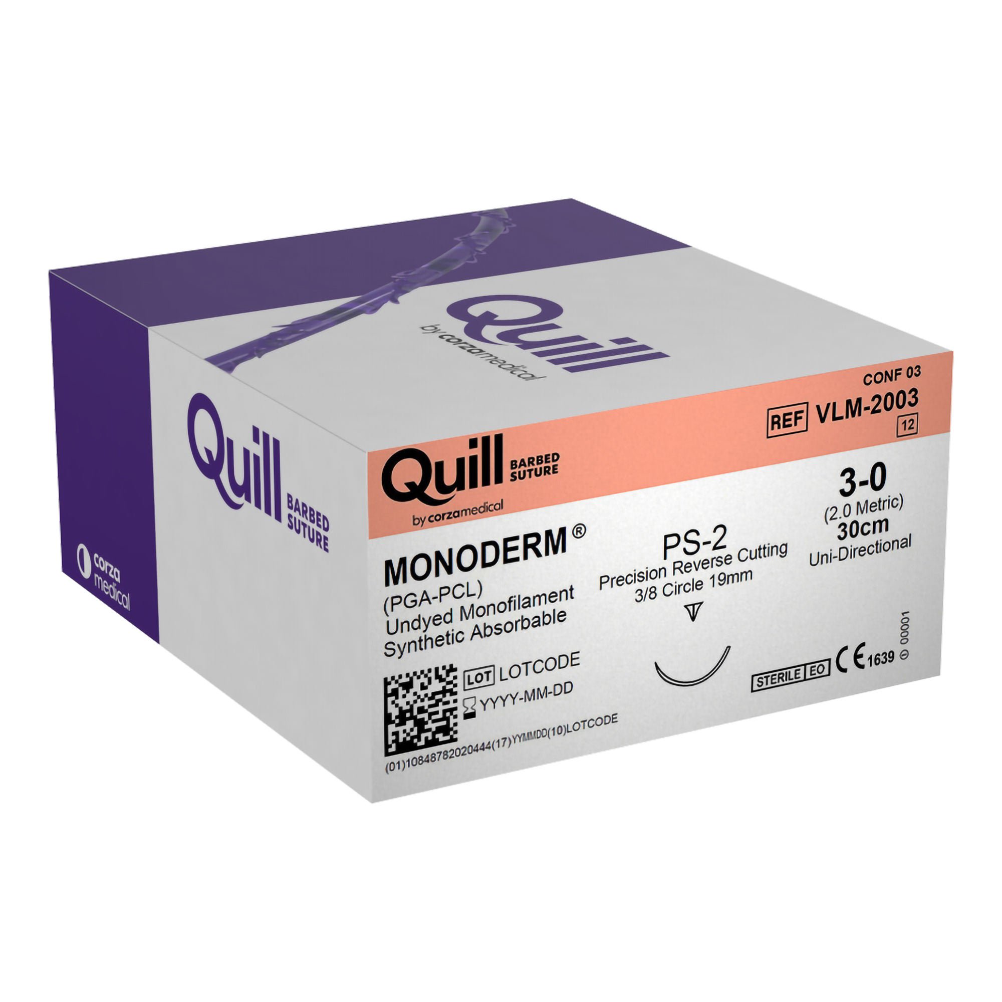 Surgical Specialties SUTURE, QUILL MONO 3-0 30CM 19MM UNIDIR REV CUT 3/8 CIR (12/