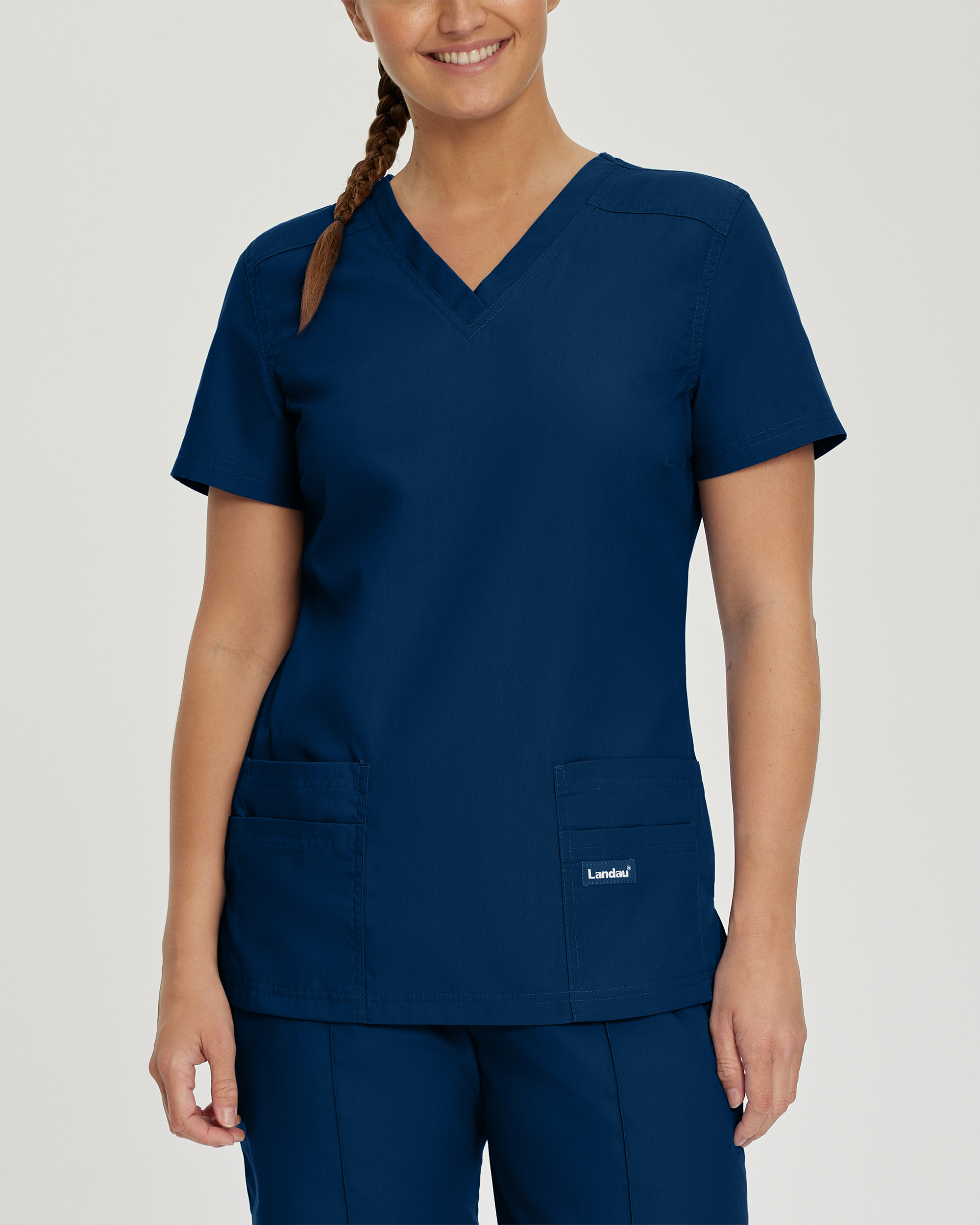 Landau Essentials Women‘s 4-Pocket V-Neck Scrub Top-Landau