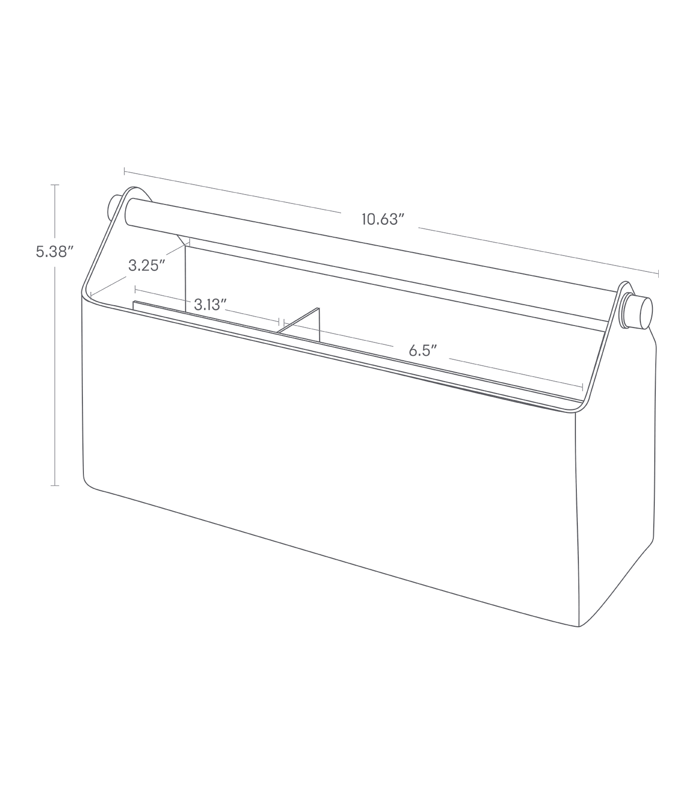 Dimension image for Pen + Desk Organizer - Two Sizes on a white background including dimensions L 3.35 x W 10.63 x H 5.31 inches