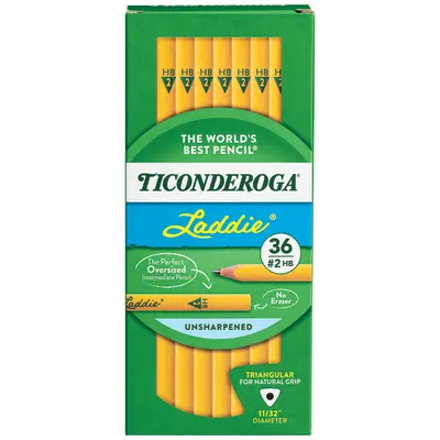 Ticonderoga Laddie Tri-Write Wood-Cased Pencils, #2 HB Soft, Yellow, 36 Count