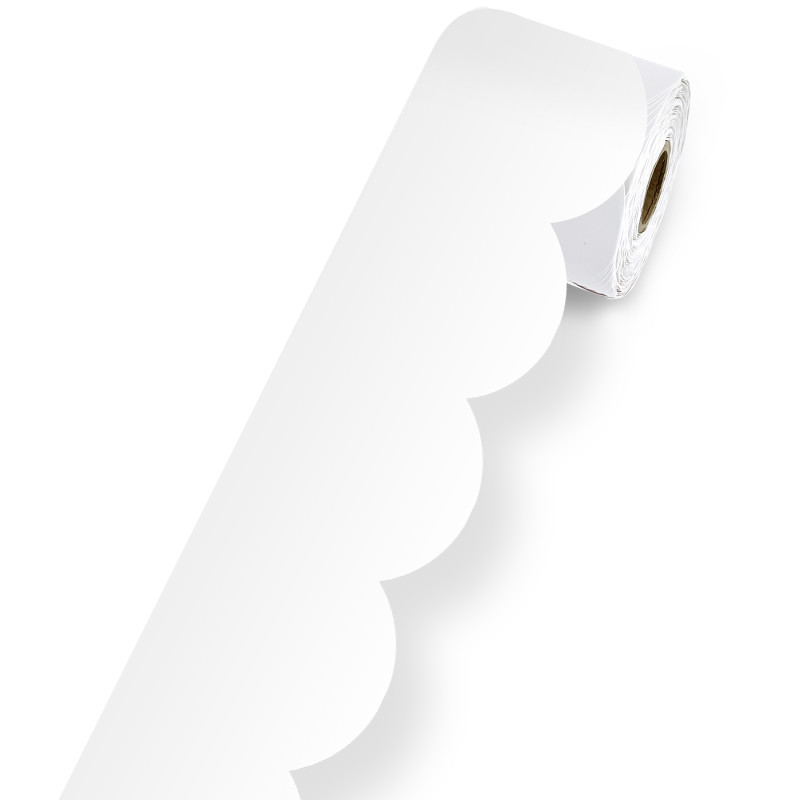 White Rolled Scalloped Bulletin Board Borders, 3 Inch x 65 Feet