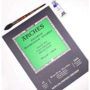 Aquarelle Watercolor Paper Pad, Cold Press, Natural White, 140 lb (300 gsm), Glue Binding, 12 Sheet, 9x12 in, 1 Count