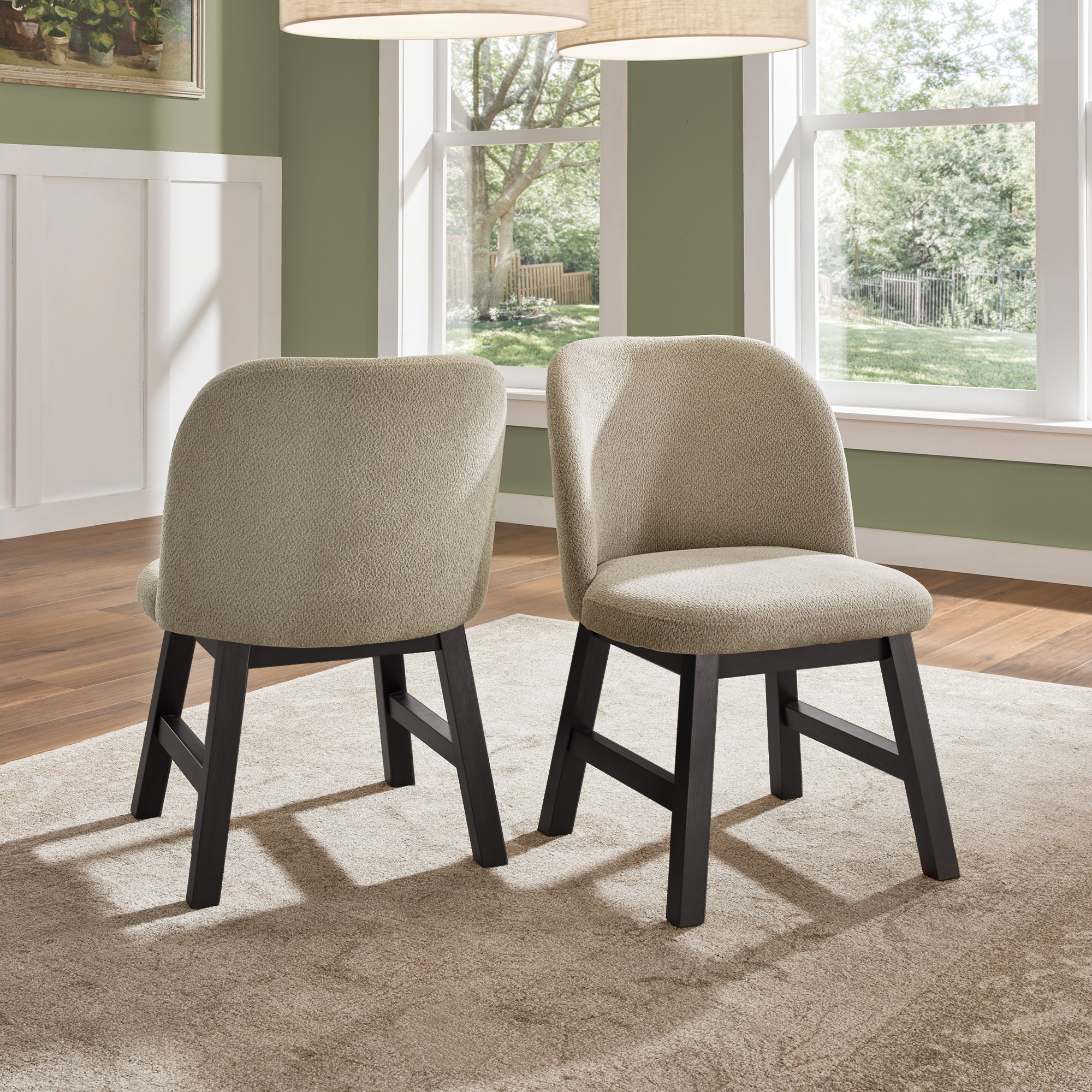 Wood Finish Taupe Fabric Curved Low Back Dining Chair (Set of 2)