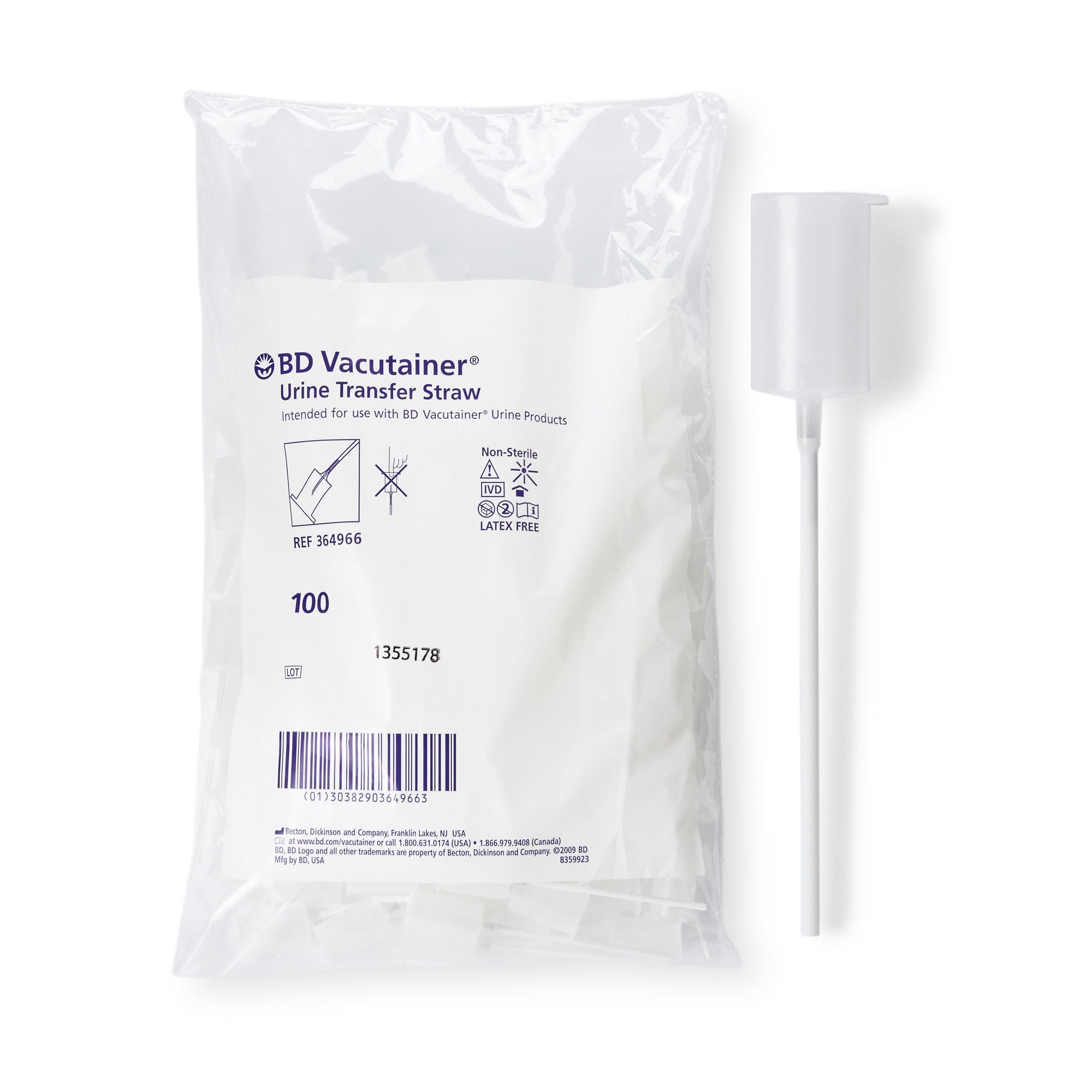 BD COLLECTION STRAW, F/URINE TRANSFER (100/BX 10BX/CS)