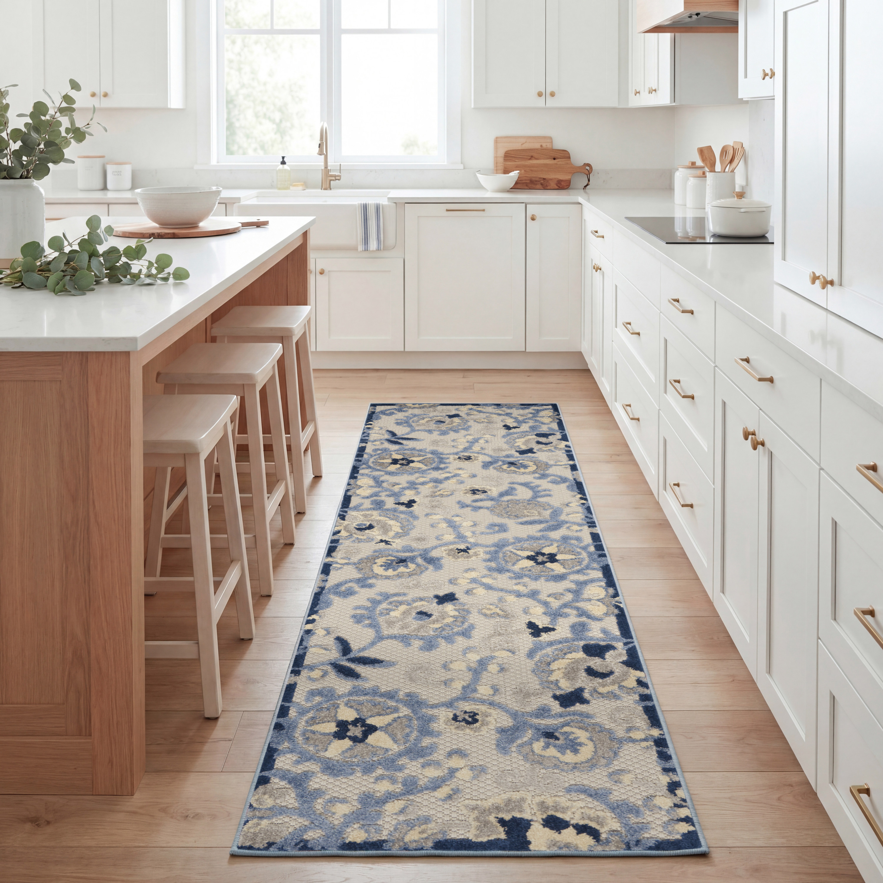 Nourison Aloha 2' x 6' Blue Grey Farmhouse Rug
