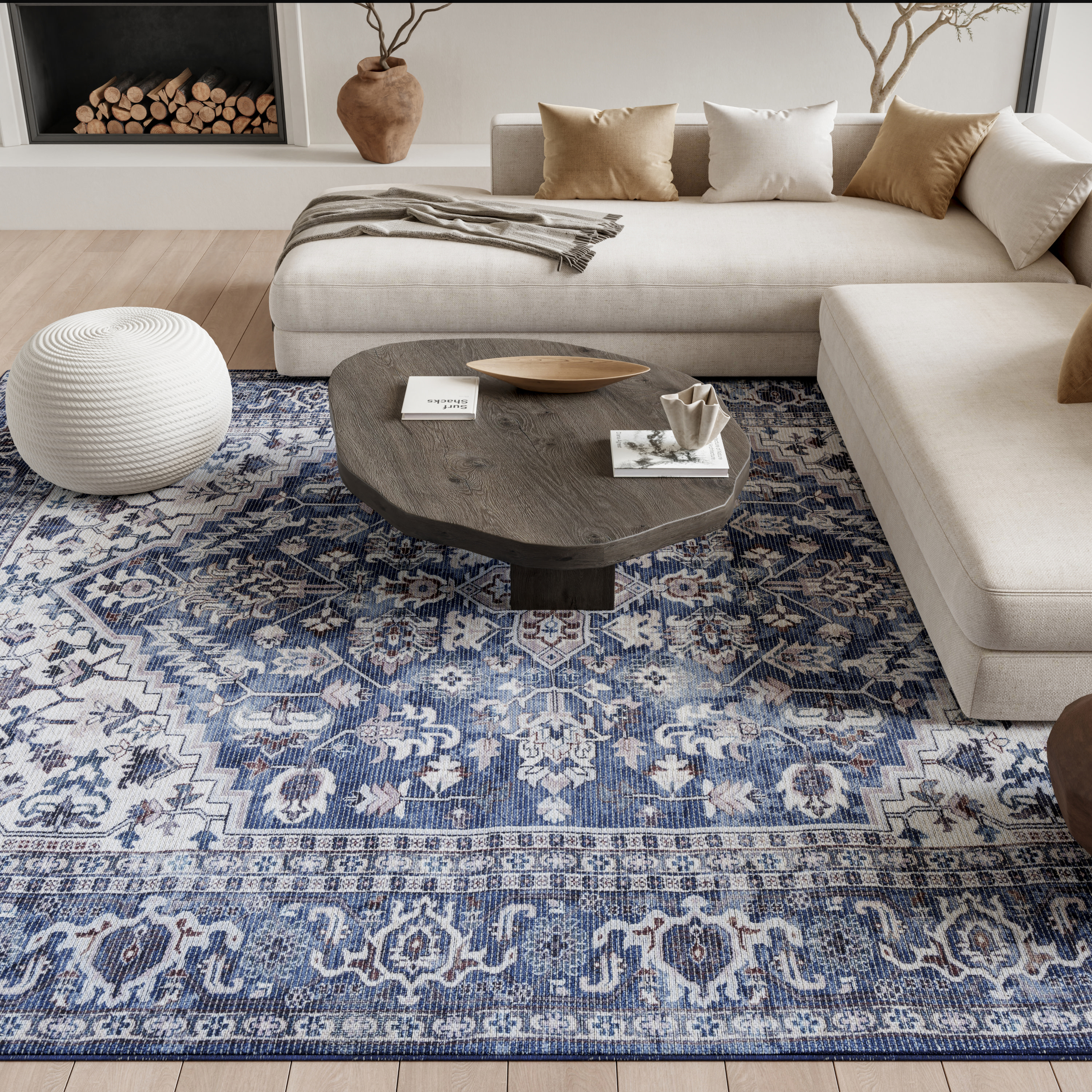 Nourison New Concept Washables 7'10" x 9'10" Navy Ivory Vintage Indoor Rug