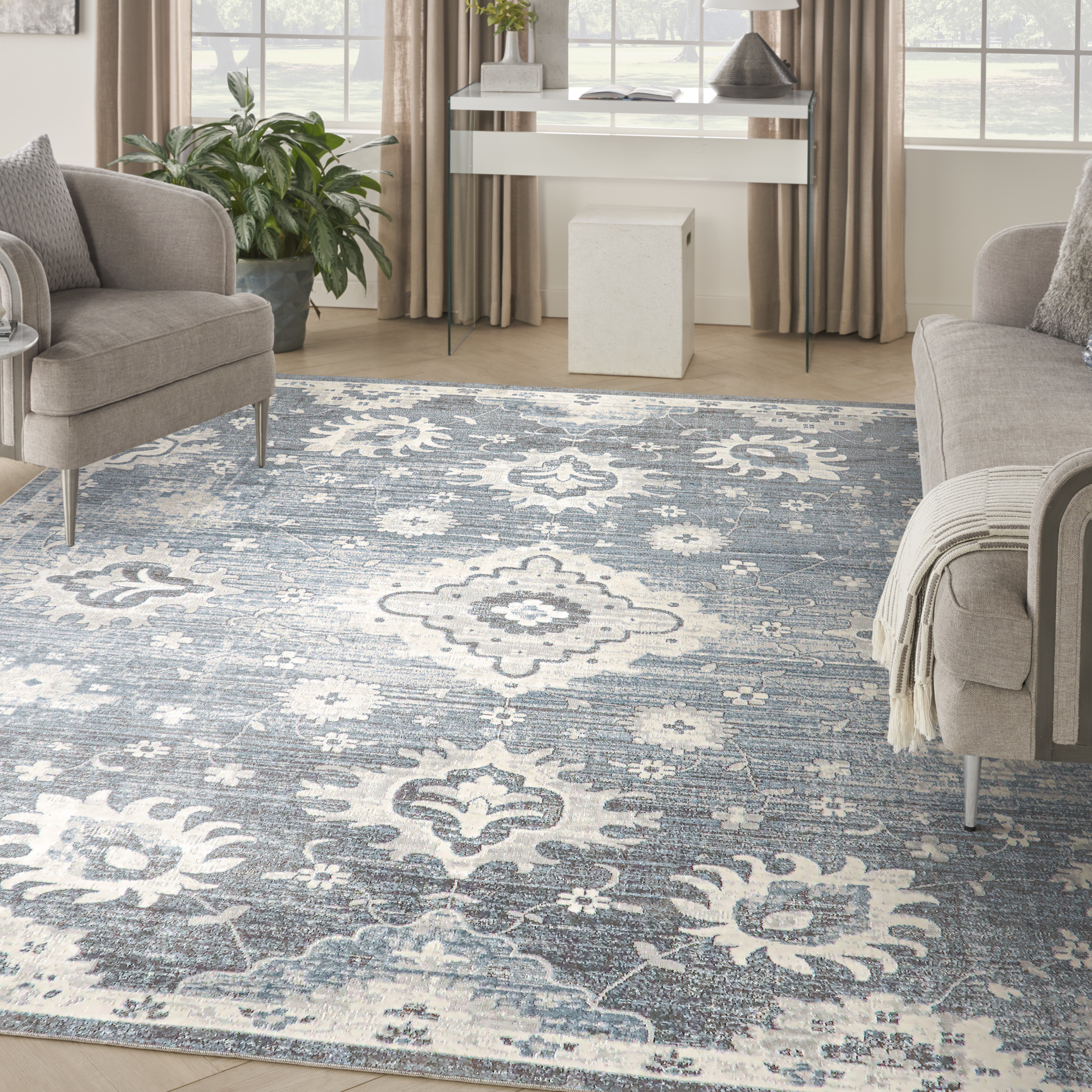 Nourison Astra Machine Washable 9' x 12' Denim Vintage Indoor Rug