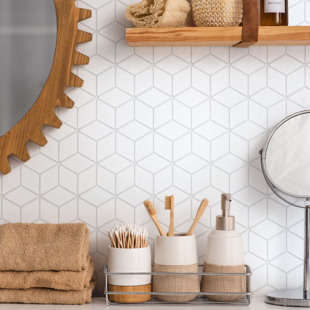 Hudson Rhombus Matte White 10-1/4 in. x 11-3/4 in. Porcelain Mosaic Tile