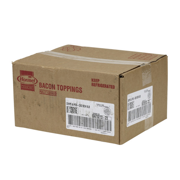 HORMEL(r) Bacon, Chips & Pieces, Cooked, 9 lb . C1RA - Front Right Closed Case (Hi Res)