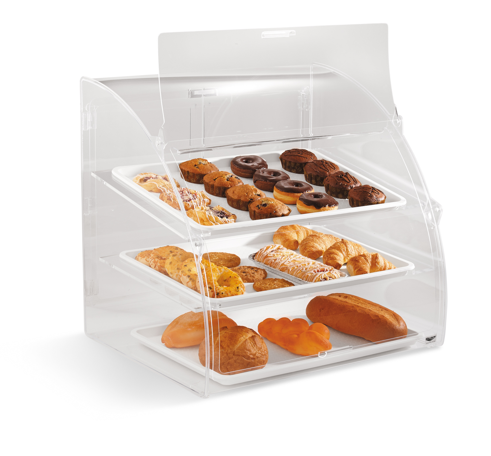 Large 3tier clear acrylic Euro curvedfront baked goods display case