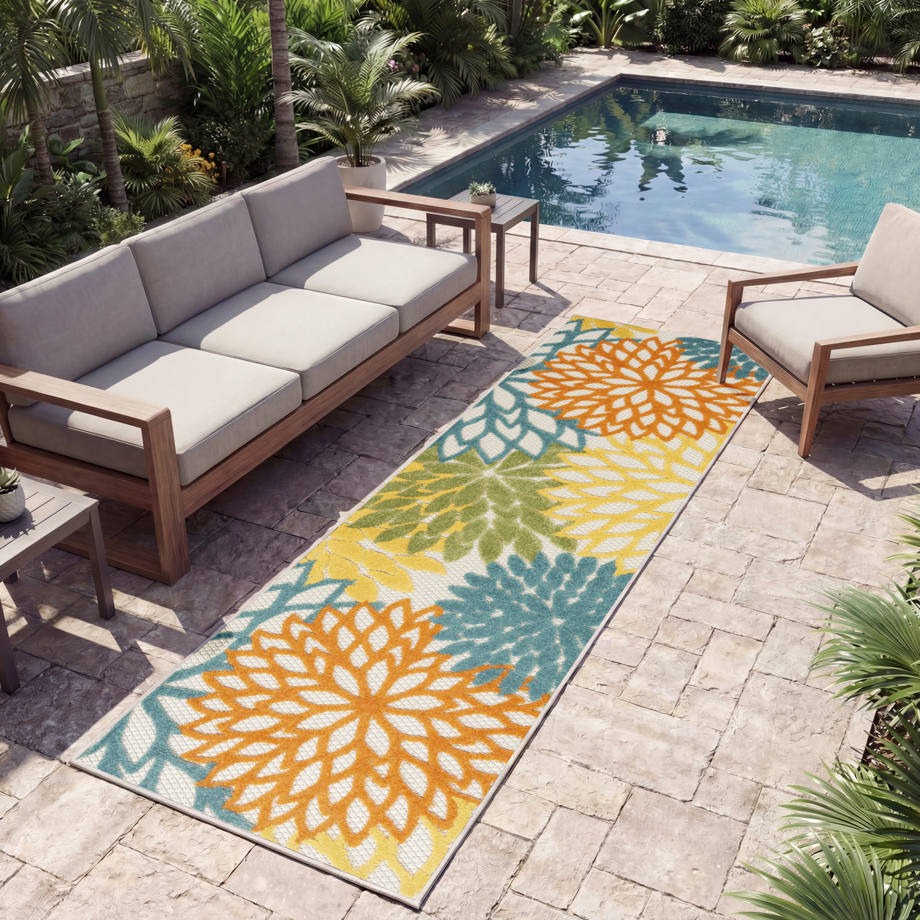 Nourison Aloha 2' x 6' Turquoise Multicolor Tropical Rug